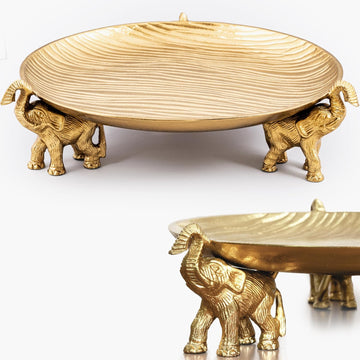 Round Golden Serving Tray with Handles - Decorative Coffee Table Tray, Round Decorative Tray, Gold Table Decor for