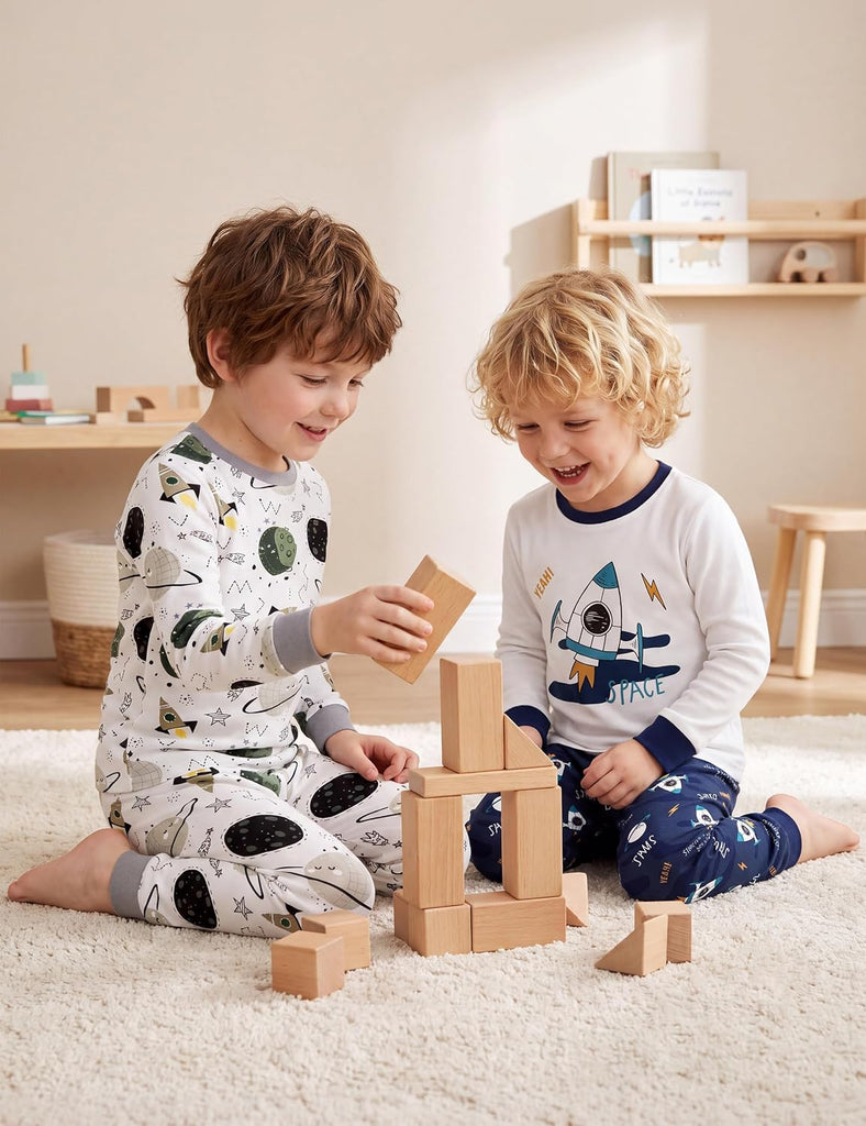 Toddler Pajamas 100% Organic Cotton 4 Piece Long Sleeve Fall Pajama Set Kids Pajamas for Boys Girls Snug Fit Pjs Set