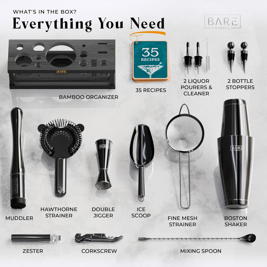 Mixology Bartender Kit Bar Set | 16-Piece Cocktail Shaker Set | Martini Barware Mixing Tools Bartending | Incl. 35 - Set of 16