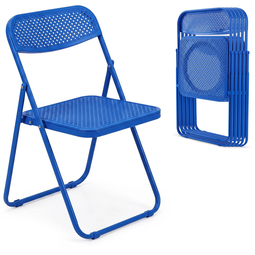 Plastic Folding Chairs 6 Pack, Metal Frame for Indoor/Outdoor, Blue