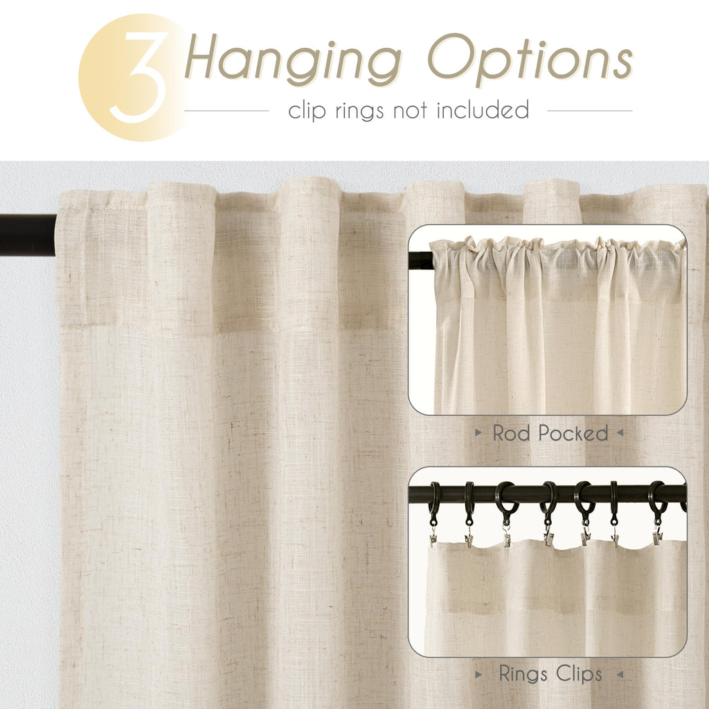Apricot Linen Curtain 132 inch Length 2 Panels Set Back Tab Light Filtering Living Room Curtain Drapes Home Office