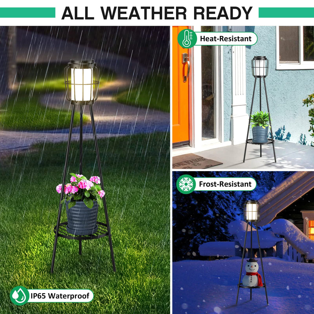 2 Pack Solar Lights with Plant Stand, Outdoor Floor Lamps, Waterproof Solar Powered Floor Lamps Deck Porch Yard