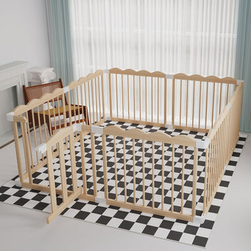 Wooden Baby Playpen 65x72x24In Adjustable Play Yard with Lock Gate | Easy to Assemble, Large Portable Play Pen for