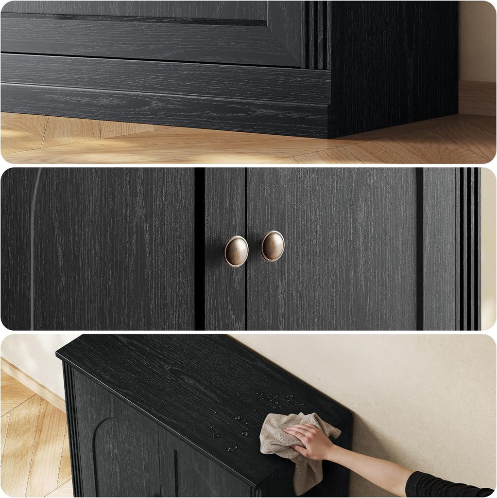 Monos 95" Storage Cabinet Set of 3 with Doors & Shelves, Modular Fluted Accent Arched Sideboard Buffet Cabinet