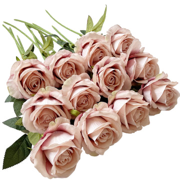 12 Pcs Artificial Rose Blossom Rose Real Touch Silk Faux Roses with Long Stem Rose Bouquets Decoration Wedding Party