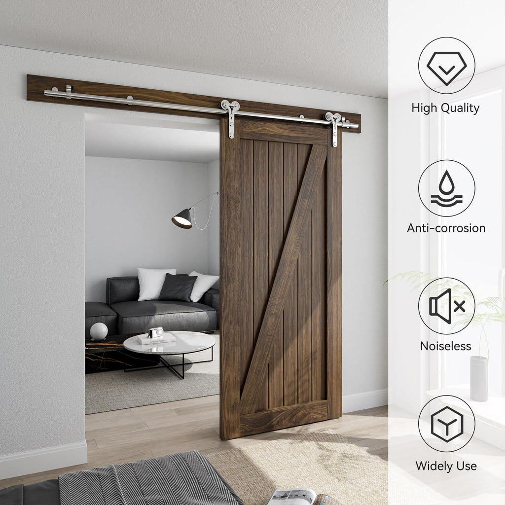 9FT Stainless Steel Sliding Door Hardware Kit Heavy Duty and Smoothly Wooden Barn Door Kit fit for 54" Wide Single