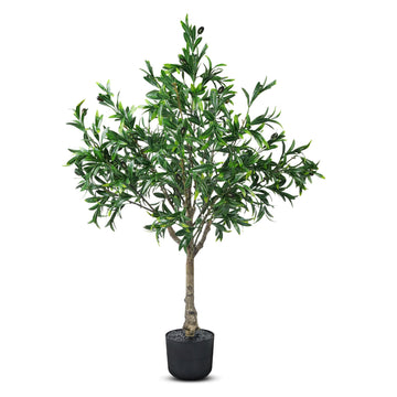 3.6FT Artificial Olive Tree with Planter, Realistic Faux Potted Tree with Real Wood Trunk, Olive Fruits & Lifelike