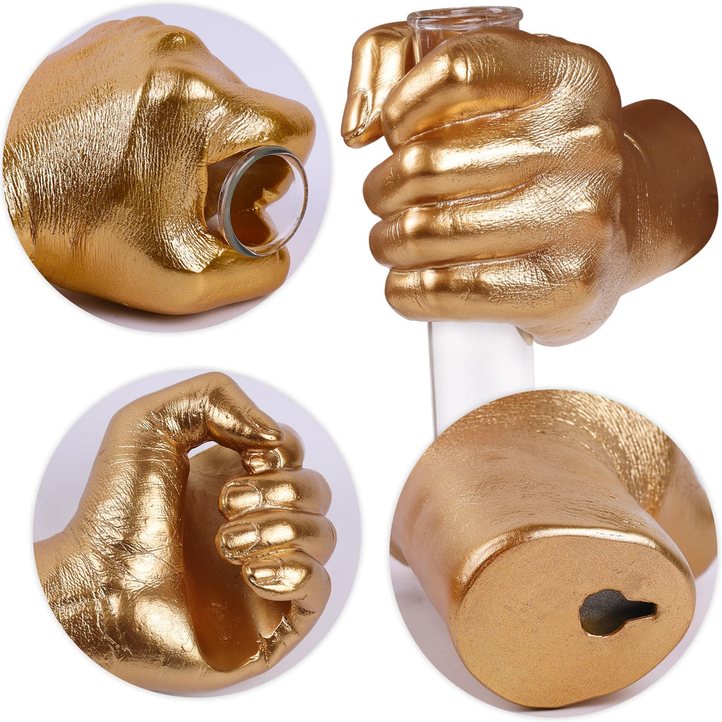 Gold Wall Sculptures, Hand Vases Home Decor, Wall Mount Art Sculpture, Unique Wall Art Statue, Funky Flower Vase