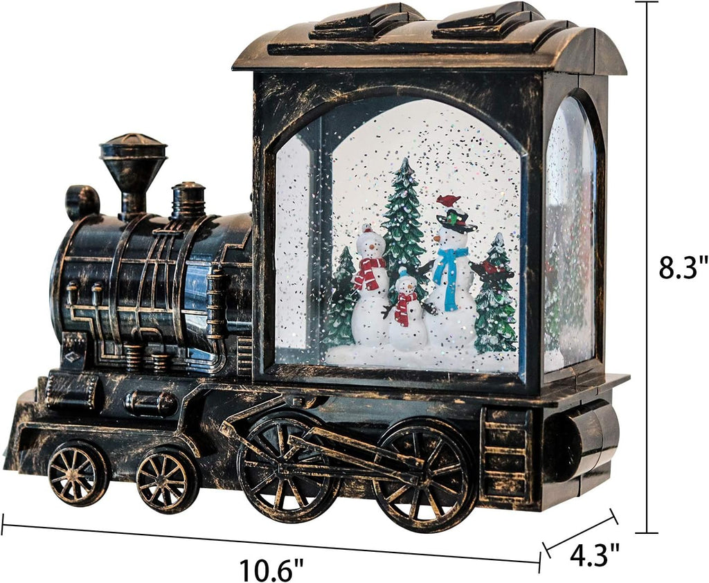 Christmas Train Snowman Battery Operated Musical Lighted Water Snowing Glittering Snow Globe Lantern with Timer