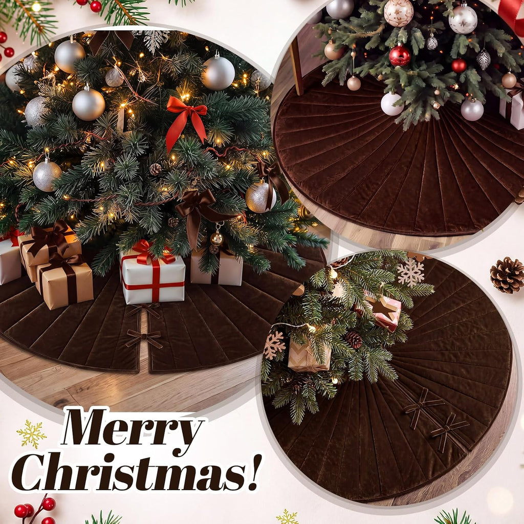60 Inch Chocolate Brown Velvet Quilted Christmas Tree Skirt
