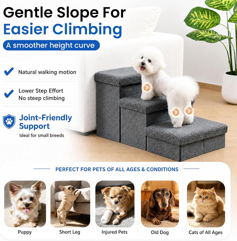 Wider Dog Steps for Bed, Foldable Dog Stairs for Small Large Dogs