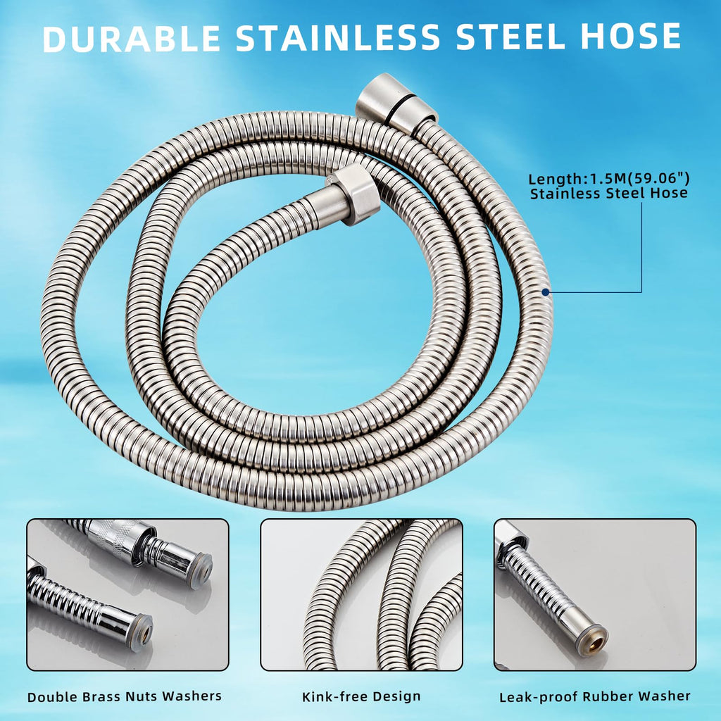 Brushed Nickel Square Hand Shower Head, handheld shower head with hose, Brass High Pressure Rinse With Adjustable