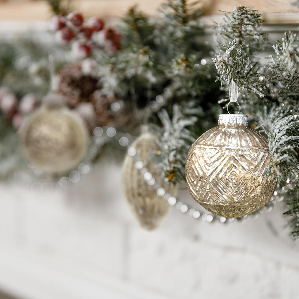 Mercury Glass Christmas Ornaments Set of 8 Champagne Silver Hanging Christmas Balls Finials for Christmas Tree