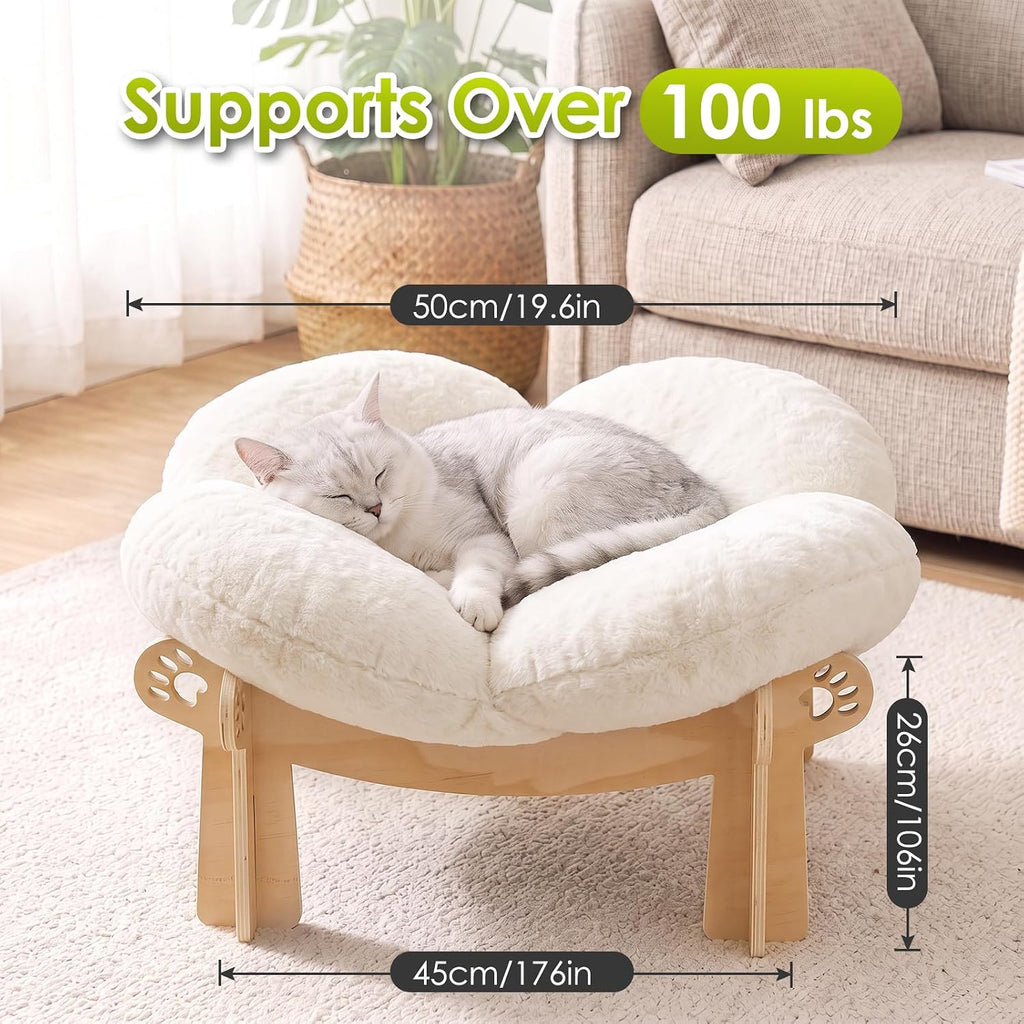 Cat Beds for Indoor Cats, Elevated Wooden Cat Bed Soft Removable Cushion