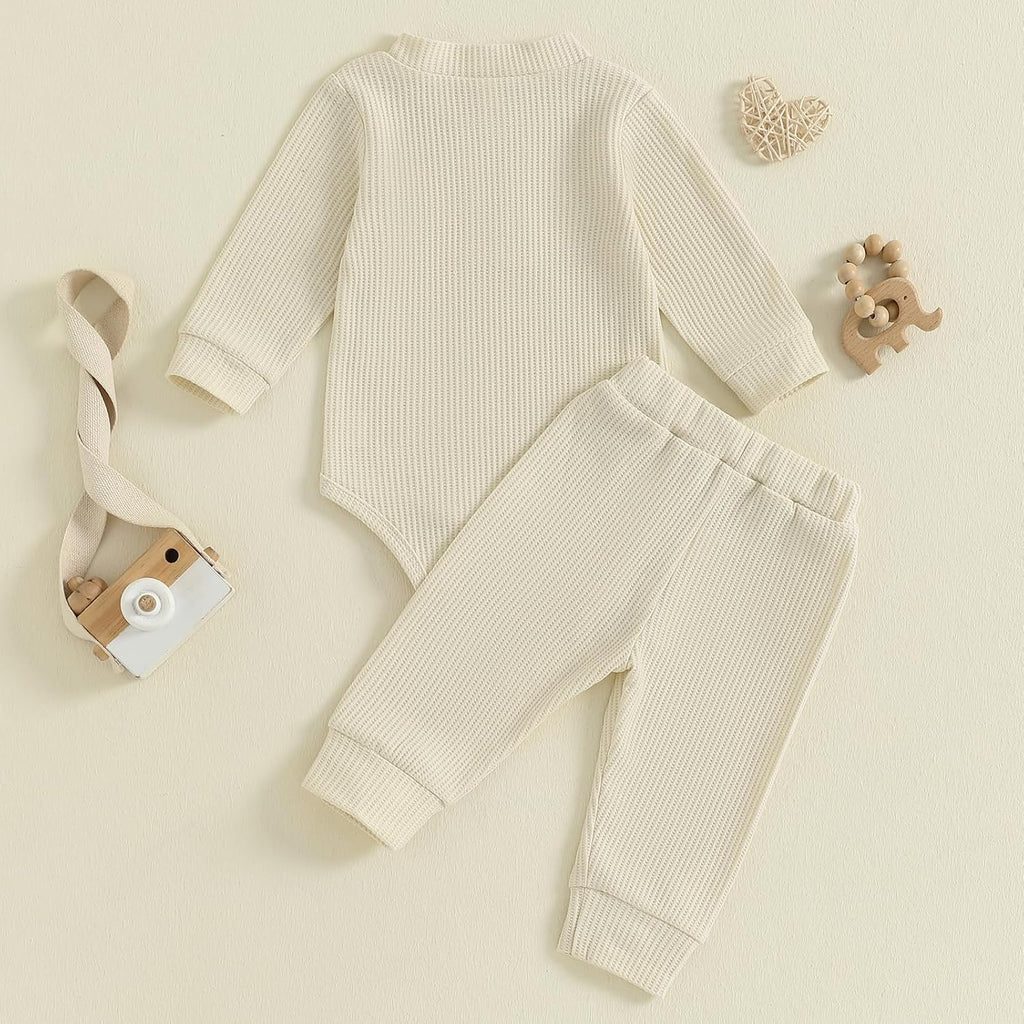Newborn Baby Boy Clothes Ribbed Knit Long Sleeve Bodysuit Pants Piece Fall Winter Outfits