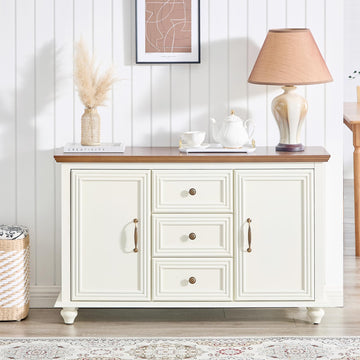 47" Wood Sideboard Buffet Cabinet with Storage, Traditional Media Console with 2 Doors & 3 Drawers, Adjustable Shelves