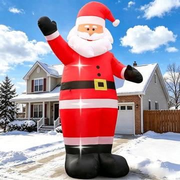 12 FT Giant Christmas Inflatable Santa Claus Outdoor Decoration, Adorable Blow up Santa Tilting His Head & Waving