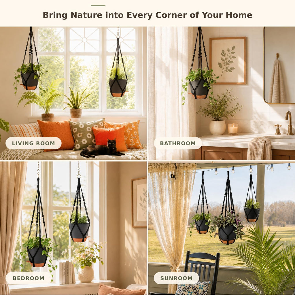 3 Pack Self Watering Hanging Planters Macrame Plant Hangers with Indoor Flower Pots, 3 Different Size Hanging Basket