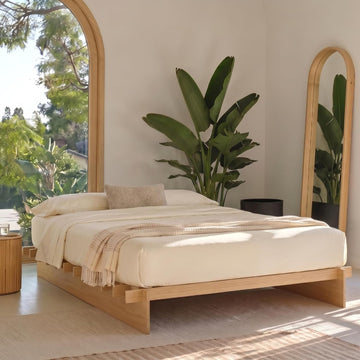 Wood Platform Bed Frame, Tool-Free Japanese Joinery, Natural