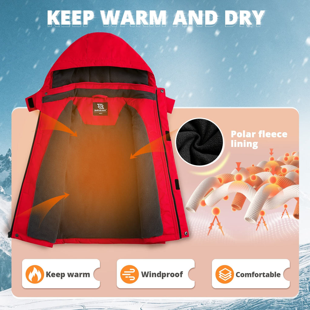 Girls Winter Ski Jacket,Waterproof,B-b-red