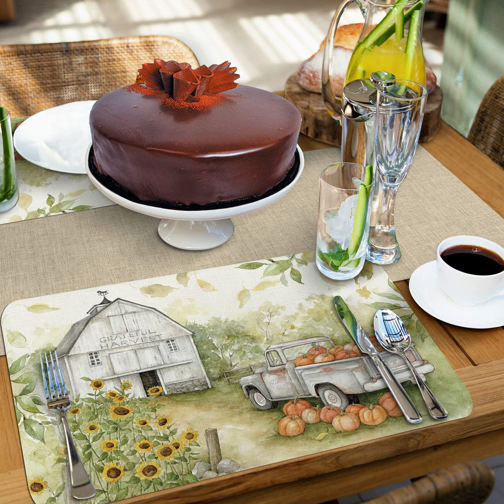 Pumpkin Farm Reversible Easy Care Placemat 4 Pack