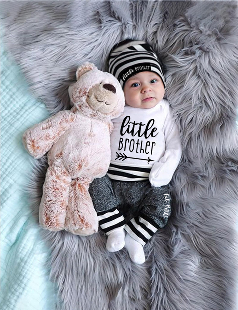 Baby Boy Clothes Little Brother Newborn outfit Long Sleeve Romper+Long Pants+Stripe Hat 3PCS Baby Boy