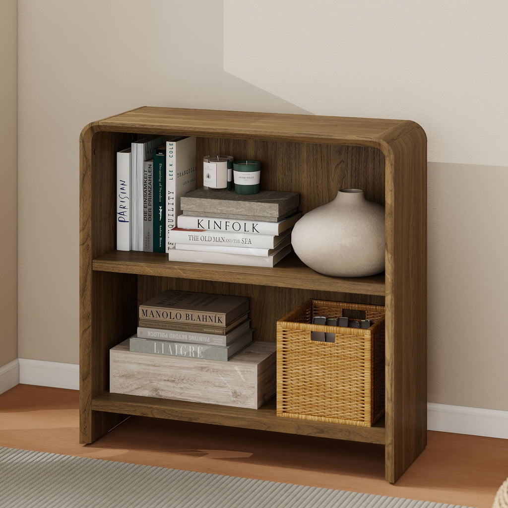 31" Bookcase Tall 2 Shelves Wood Bookshelf with Curved Soft Edges, Heavy Duty Modern Storage Cabinet for Professional