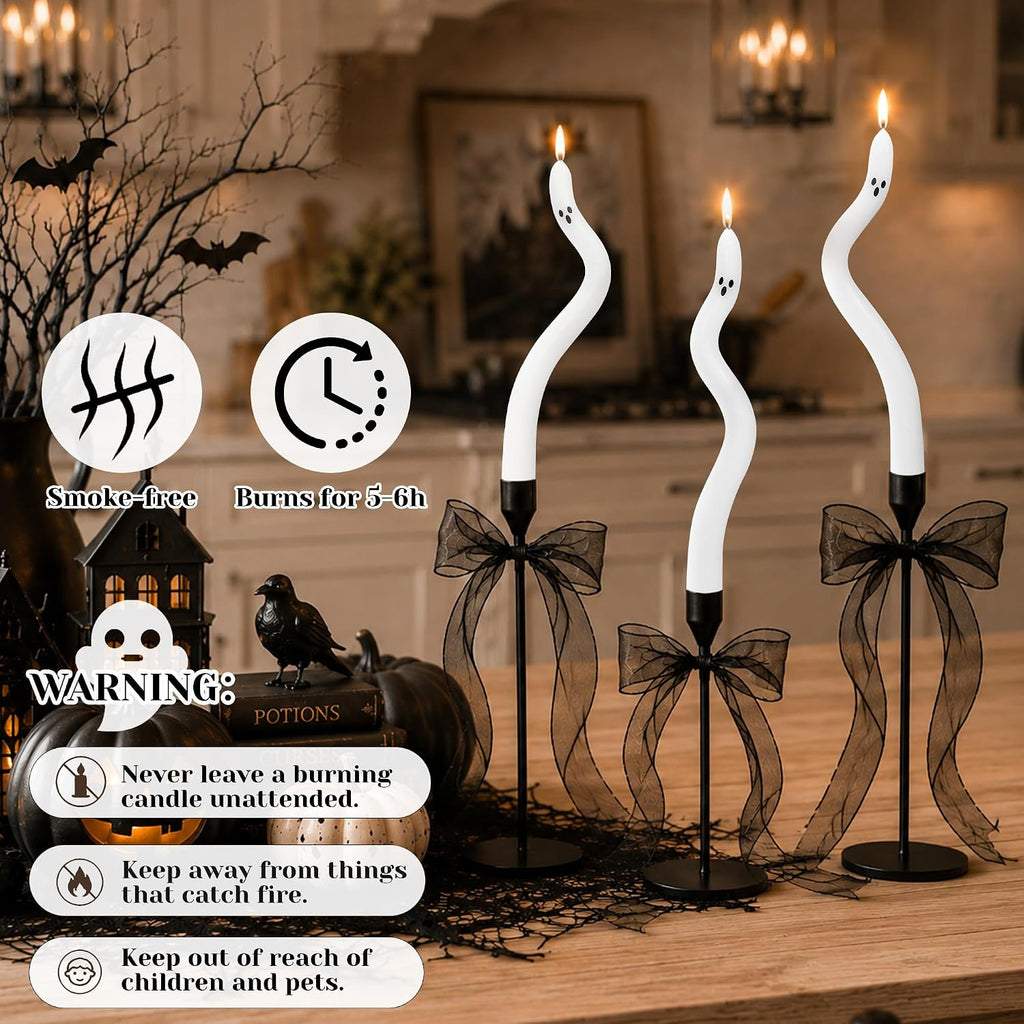 Halloween Decorations indoor- Twisting Ghost Candles Decor with Candle Holders,Ribbons,Vintage Candlestick - Set of 3