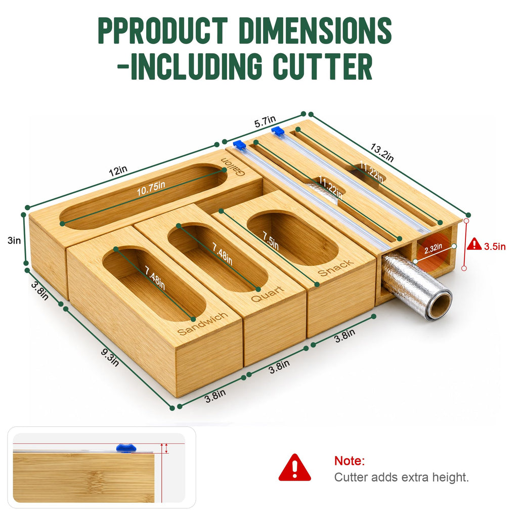 Storage Bag Organizer Drawer, 5-Slot, Bamboo