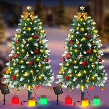 Christmas Tree Solar Lights, Outdoor Decorations, 2 Pack
