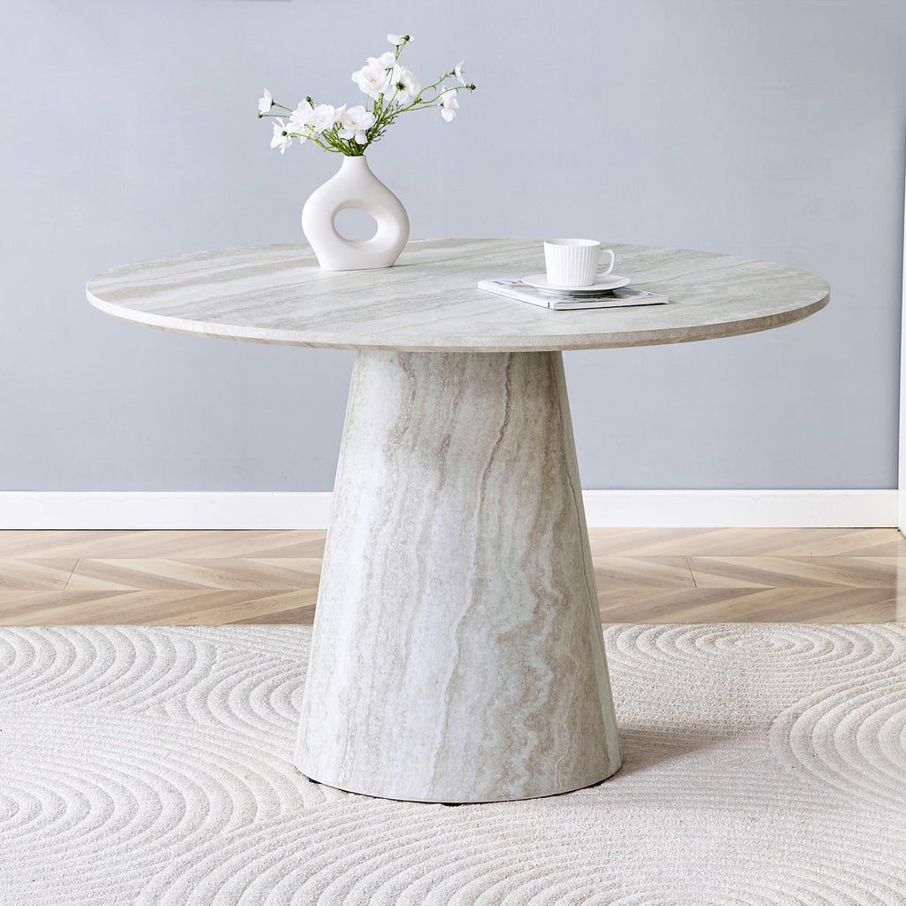 45" Round Dining Table for 4, Grey Faux Marble Dining Room Table, Modern Round Dinner Table, Small Round Dining Table