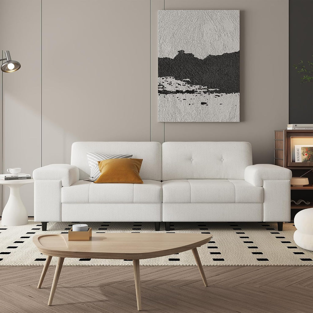 85 Inch Modern 3 Seater Sofa , Deep Seat Chenille Couch with Adjustable Wide Armrest & Plush Backrest, Button Tufted