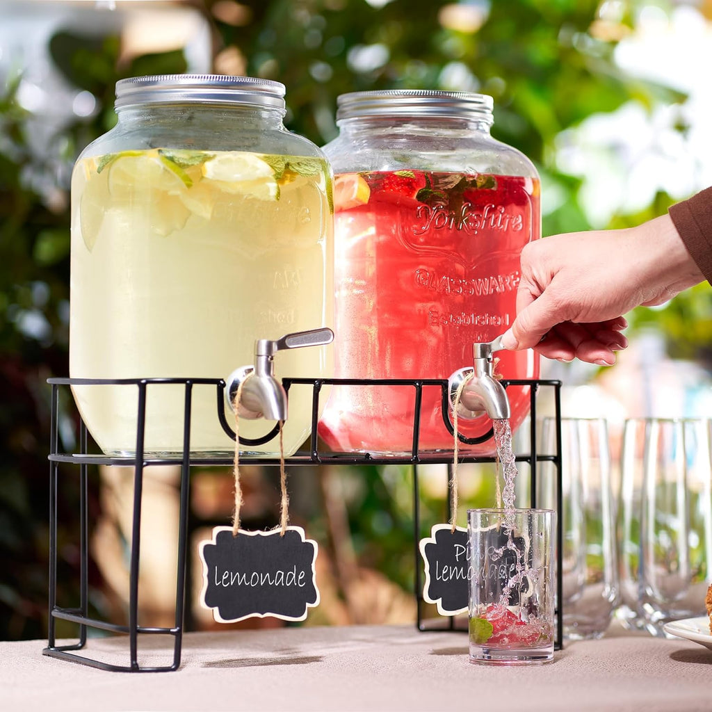Glass Drink Dispenser with Stand & Stainless Steel Spigot - 1 Gallon drink dispensers for parties, glass beverage