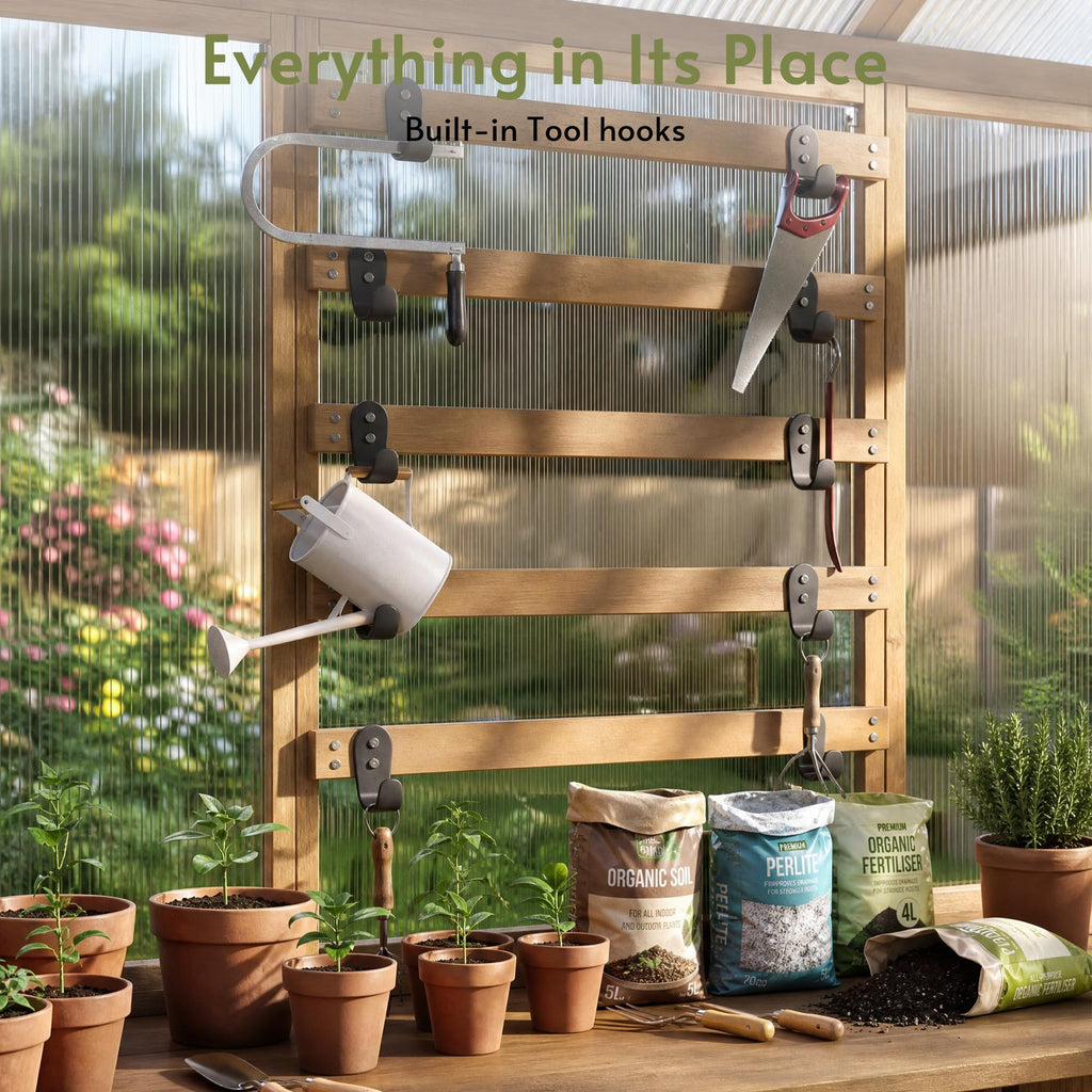 7x8Ft Wooden Greenhouse, 9mm PC Panel Greenhouses for Outdoors