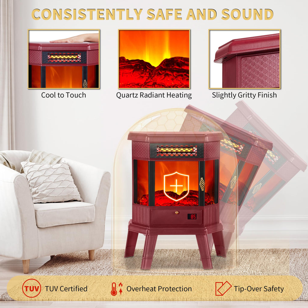 Electric Fireplace Heater 22 in Freestanding Fireplace Stove Infrared Fireplace with 3D Flame Effect Remote Control