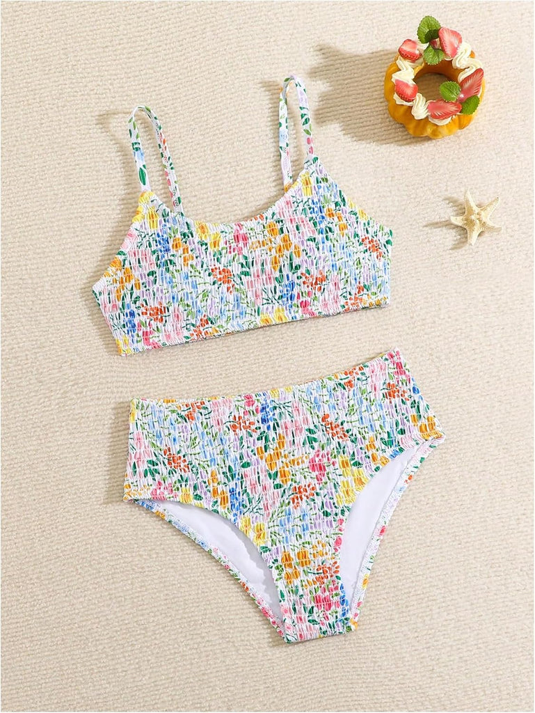 Girl's Floral Print Two Piece Bikini Set Cute Bathing Suit