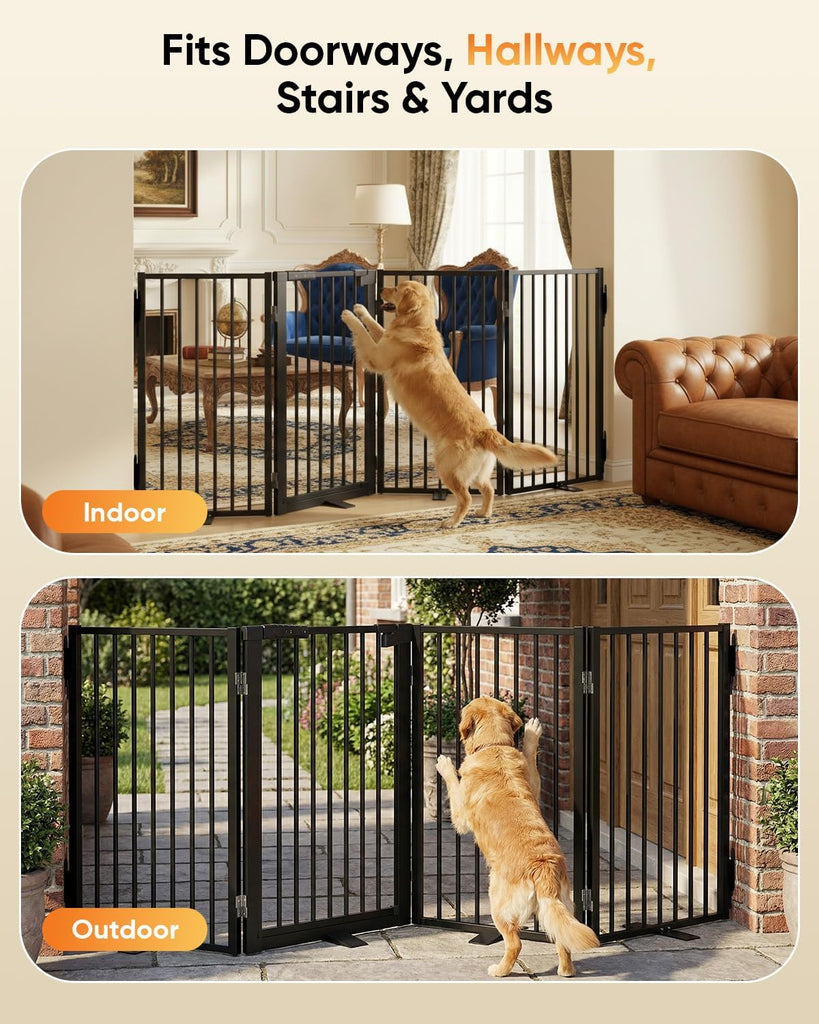 Freestanding Dog Gate with Door, Full Metal Pet Gate