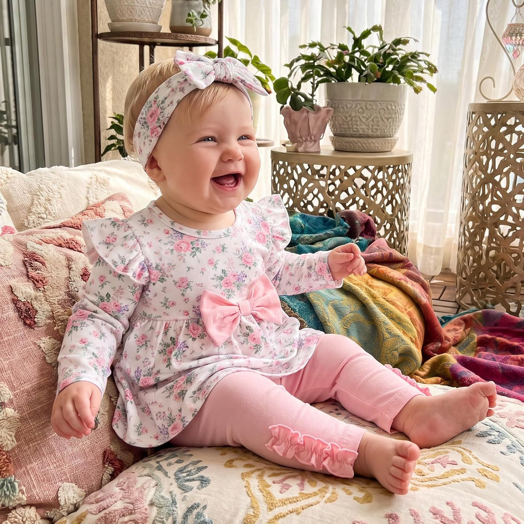 Toddler Baby Girl Fall Outfit Tunic Long Sleeve Shirt Pants Headband Set