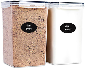 Extra Large Flour and Sugar Storage Containers 6.5L/220 Fl. oz; Set of 2 Plastic Bulk Airtight Food Storage Rice