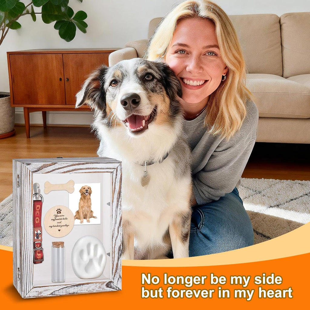 9.8x7.8 Inch Pet Memorial Shadow Box, Tabletop or Wall Display Case with Glass Window, Wooden Keepsake Picture Frame