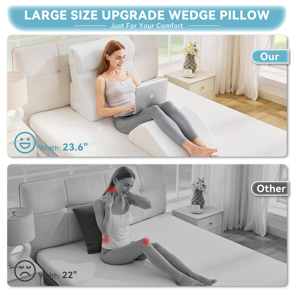 4PCS Orthopedic Bed Wedge Pillow Set for Sleeping, Post Surgery Memory Foam Support Pillows for Back, Neck and Leg