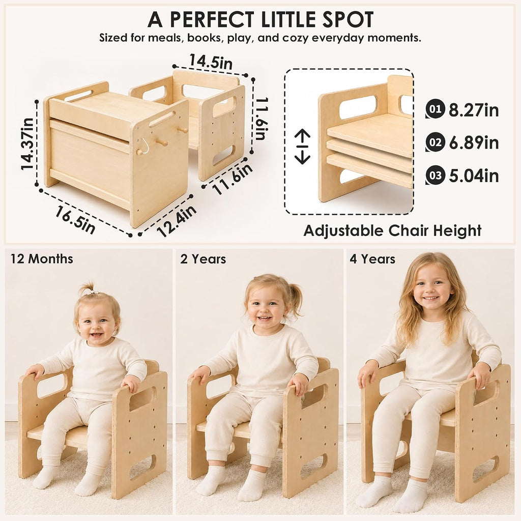 Weaning Table and Chair Set, Adjustable Wooden for Toddlers