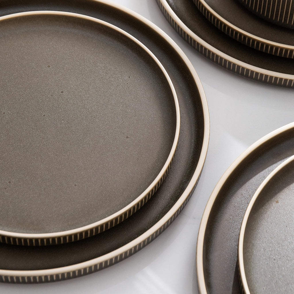 Stoneware Dinnerware Sets for 4, 12Pcs Plates and Bowls Set, Matte Green
