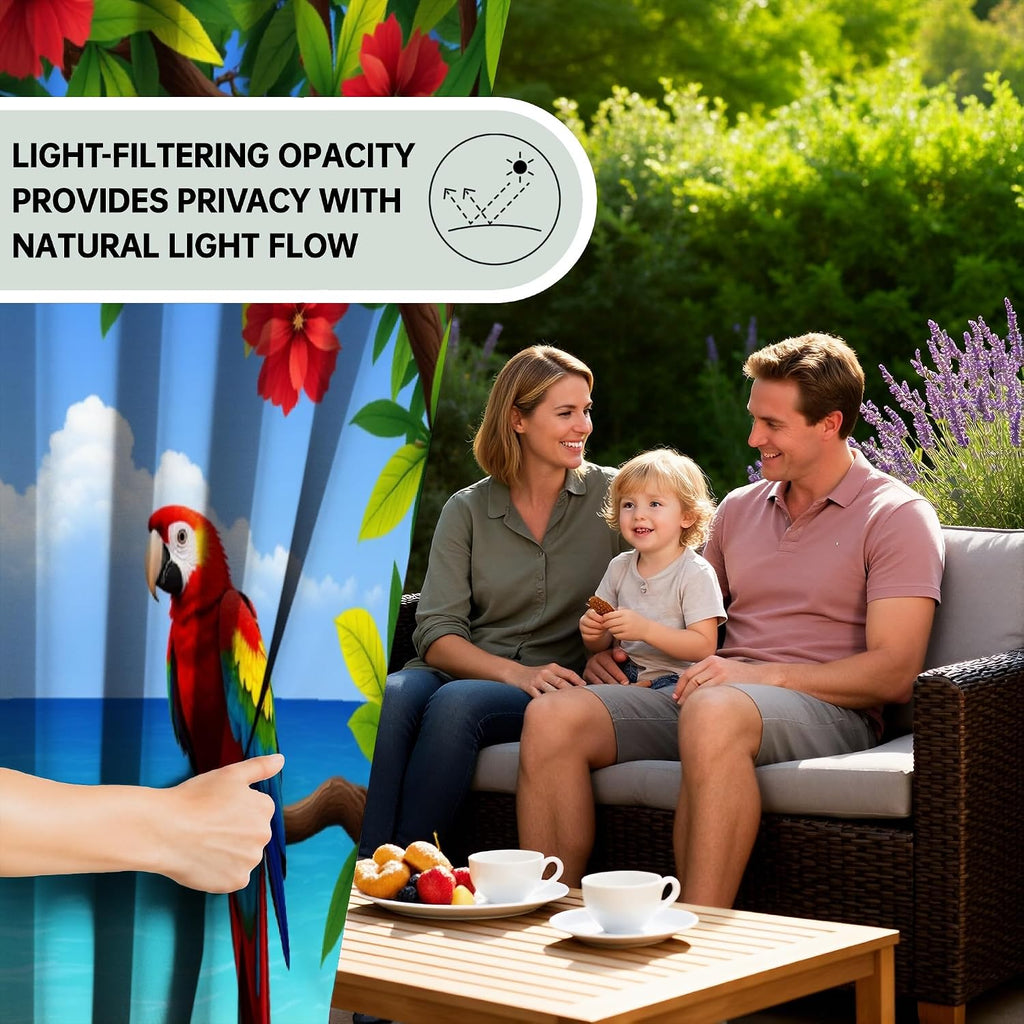 Tropical Scenery Theme Waterproof Outdoor Curtains ,Parrot Pattern,Waterproof,Privacy,Grommet Curtains