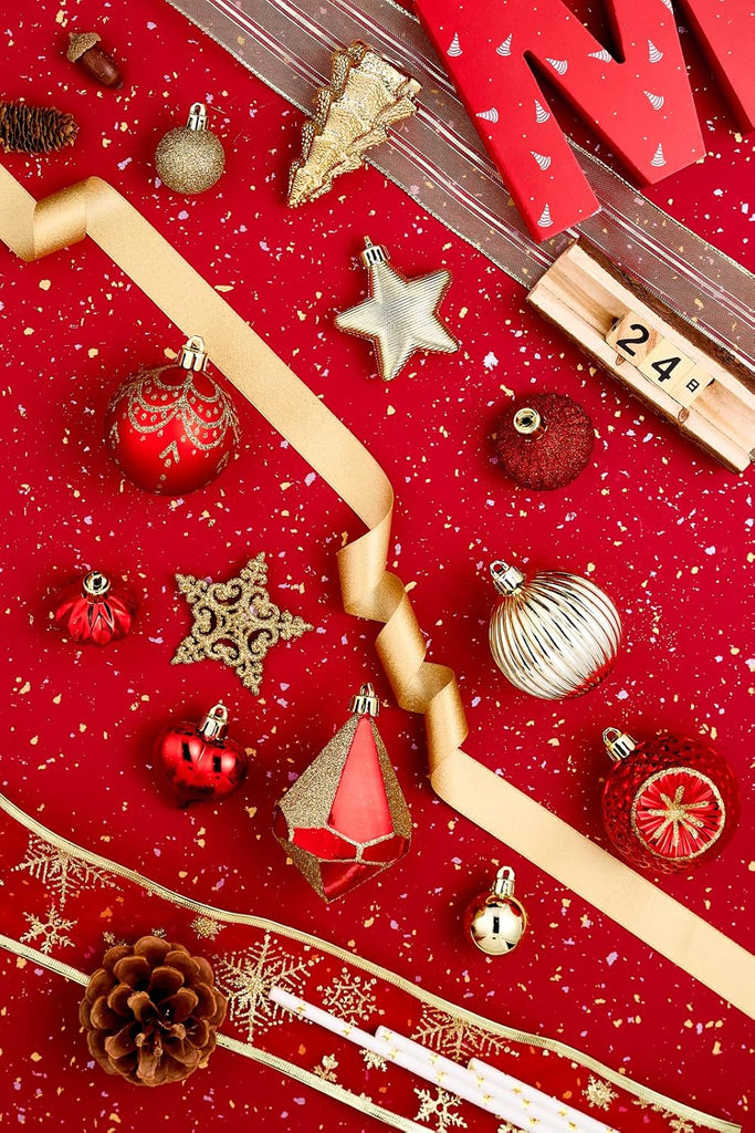 Ornaments for Christmas Trees, 70ct Red and Gold Shatterproof Christmas Tree Decorations, Luxury Hanging Ball