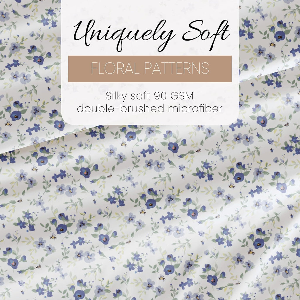 4 Piece Queen Sheet Set - Breathable, Double-Brushed Patterned Cooling Sheets - Ultra Soft & Wrinkle-Free 16"
