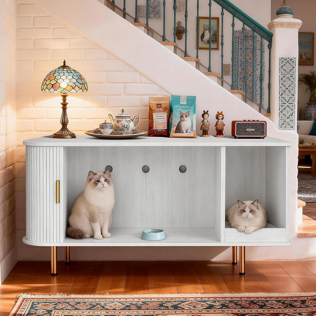 Cat Litter Box Enclosure with Scratch Pad, Sliding Door, 38.5" Cat Litter Furniture Hidden Litter Box Cabinet, Modern