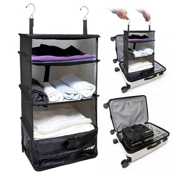 Fusion Stow-N-Go Hanging Travel Shelves, Packing Organizer for Luggage. Carry on Closet for Suitcase. Expandable