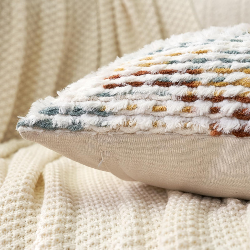 Boho Chenille Tufted Pillow Cover 20 x 20 Inch, Decorative Square Throw Pillow Cover Neutral Pillowcase for Couch