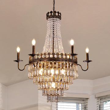 French Empire Crystal Chandelier, 13-Light Bronze Luxury Crystal Chandelier, Traditional Court Chandelier For Living Room, Dining Room, Bedroom, Drawing Room, Foyer, Hallway, Restaurant, 33''W